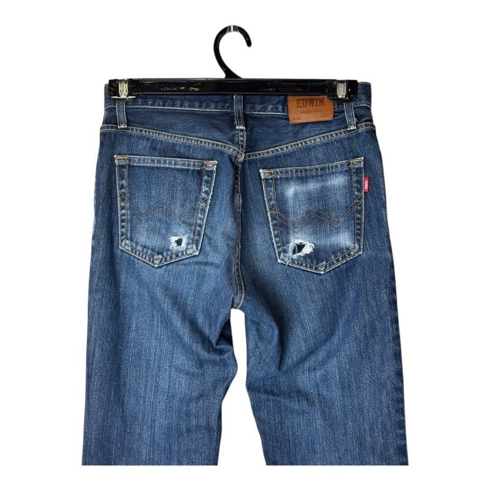 Edwin Jeans Men 29 Blue Medium Wash Distressed Japanese Denim Straight Leg E402 - Picture 4 of 9